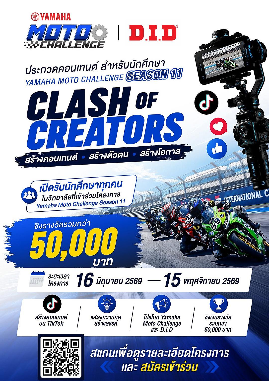 ศึกครีเอเตอร์สายช่าง! 18 สถาบัน ชิงแชมป์ Clash of Creators ใน YamahaMotoChallenge Season 11 รางวัลรวมกว่า 50,000 บาท